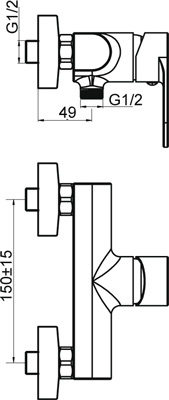 Medidas Grifo monomando para ducha Borrás ATL1264C