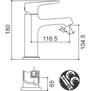 Medidas Grifo monomando para lavabo Borrás BCN0861C