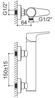 Medidas Grifo monomando para ducha Borrás BCN0864C