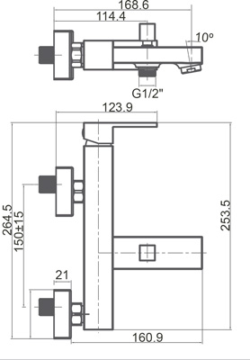 Medidas Grifo monomando para baño/ducha Borrás CAT1713C Medidas Grifo monomando para baño/ducha Borrás CAT1713C