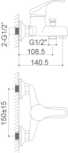 Medidas Grifo monomando para baño/ducha Borrás Cmix 73317-C Medidas Grifo monomando para baño/ducha Borrás Cmix 73317-C