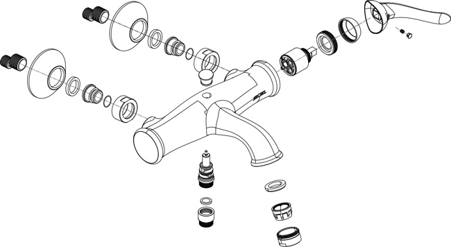 Despiece Grifo monomando para baño Borrás DXB1073C Despiece Grifo monomando para baño Borrás DXB1073C