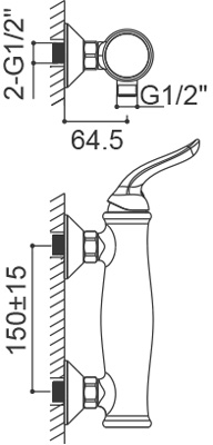 Medidas Grifo monomando para ducha Borr&aacute;s DXB1074C