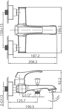 Medidas Grifo monomando para baño/ducha Borrás JED1463C Medidas Grifo monomando para baño/ducha Borrás JED1463C