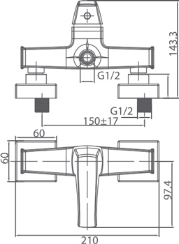 Medidas Grifo monomando para ducha Borrás JED1464C