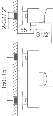 Medidas Grifo monomando para ducha Borr&aacute;s LHR3904C