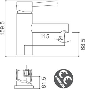 Medidas Grifo monomando para lavabo Borr&aacute;s MIL0341C
