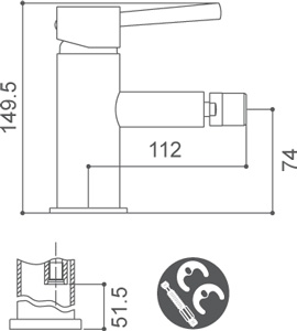 Medidas Grifo monomando para bidé Borrás MIL0342C Medidas Grifo monomando para bidé Borrás MIL0342C