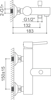 Medidas Grifo monomando para ba&ntilde;o/ducha Borr&aacute;s MIL0343C