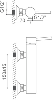 Medidas Grifo monomando para ducha Borrás MIL0344C Medidas Grifo monomando para ducha Borrás MIL0344C