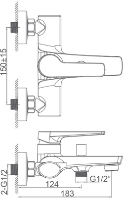 Medidas Grifo monomando para baño Borrás NYK1753C Medidas Grifo monomando para baño Borrás NYK1753C