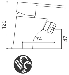 Medidas Grifo monomando para bidé Borrás ORD0232C Medidas Grifo monomando para bidé Borrás ORD0232C