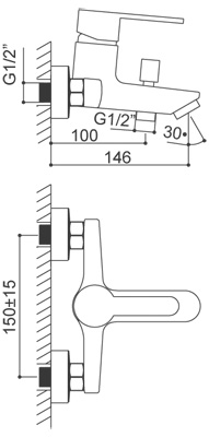 Medidas Grifo monomando para baño/ducha Borrás ORD0233C
