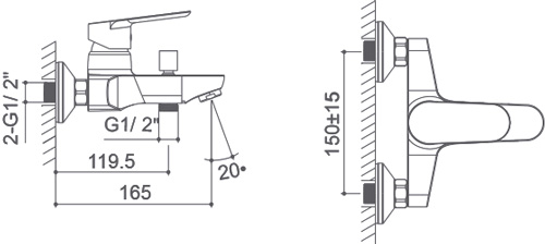 Medidas Grifo monomando para ba&ntilde;o/ducha Borr&aacute;s PEK0763C