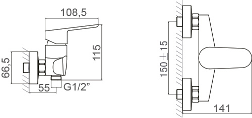 Medidas Grifo monomando para ducha Borr&aacute;s PEK0764C