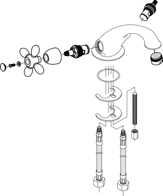 Despiece Grifo monobloc para lavabo Borrás SAF6001C Despiece Grifo monobloc para lavabo Borrás SAF6001C
