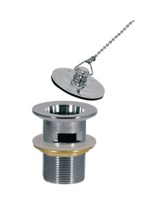 Válvula de desagüe con tapón y cadenilla para lavabo con rebosadero Tres Cromo