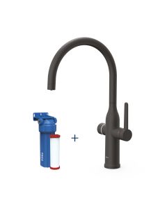 Grifo monomando de 2 vías para cocina, para agua de red y filtrada Tres Negro Mate