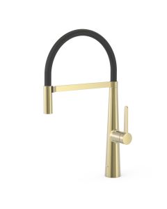 Grifo monomando con caño flexible para cocina Tres Cava dorado