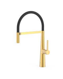 Grifo monomando con caño flexible para cocina Tres Oro Mate 24K