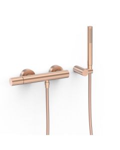 Grifo monomando mural para ducha Tres Study Oro Rosa Mate 24K