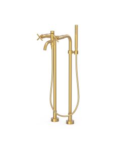 Grifo bimando de suelo para bañera y ducha Tres Mont Blanc Oro Mate 24K