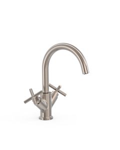 Grifo bimando alto para lavabo Tres Mont Blanc Acero
