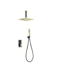 Conjunto empotrado de ducha IMEX Estocolmo acabado negro oro brillo
