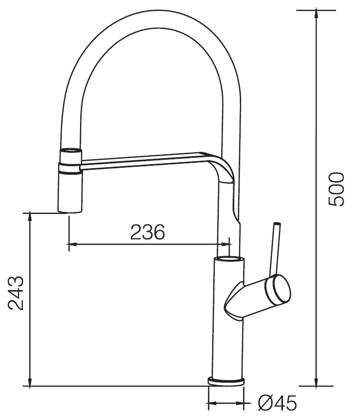 Esquema de medidas Grifo Monomando Cocina Flexible IMEX Sena Cromo