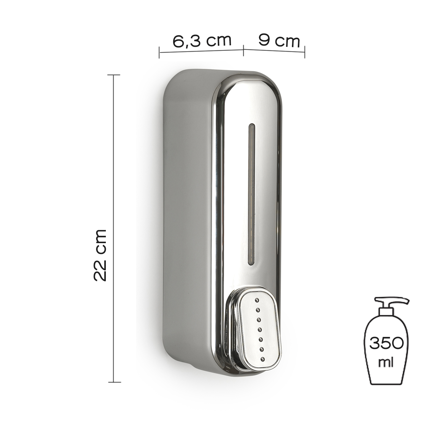 Esquema de medidas Dosificador de Jabón IMEX Serie Accesorios Acabado Cromo