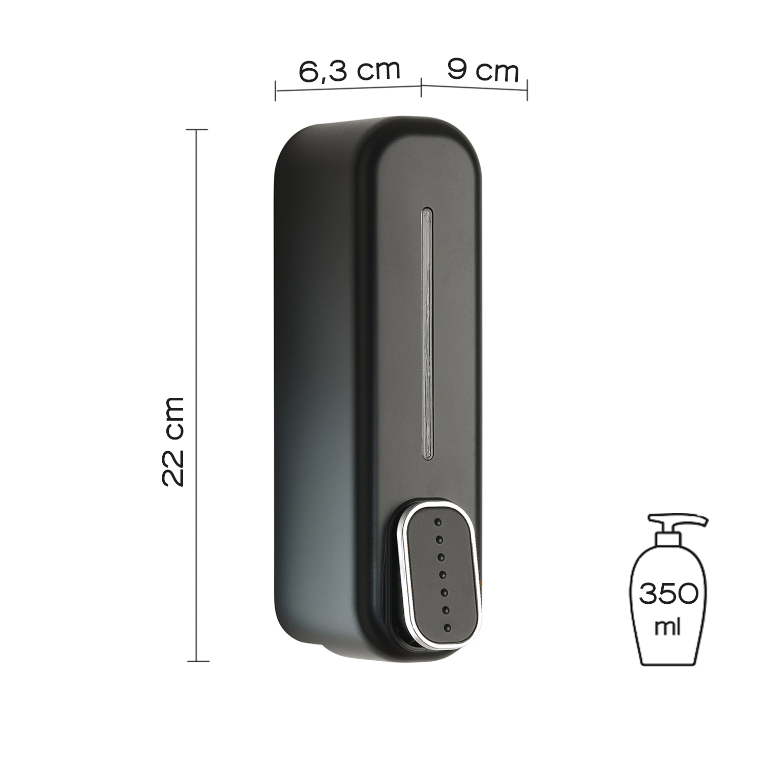 Esquema de medidas Dosificador de Jabón IMEX Serie Accesorios Negro Mate