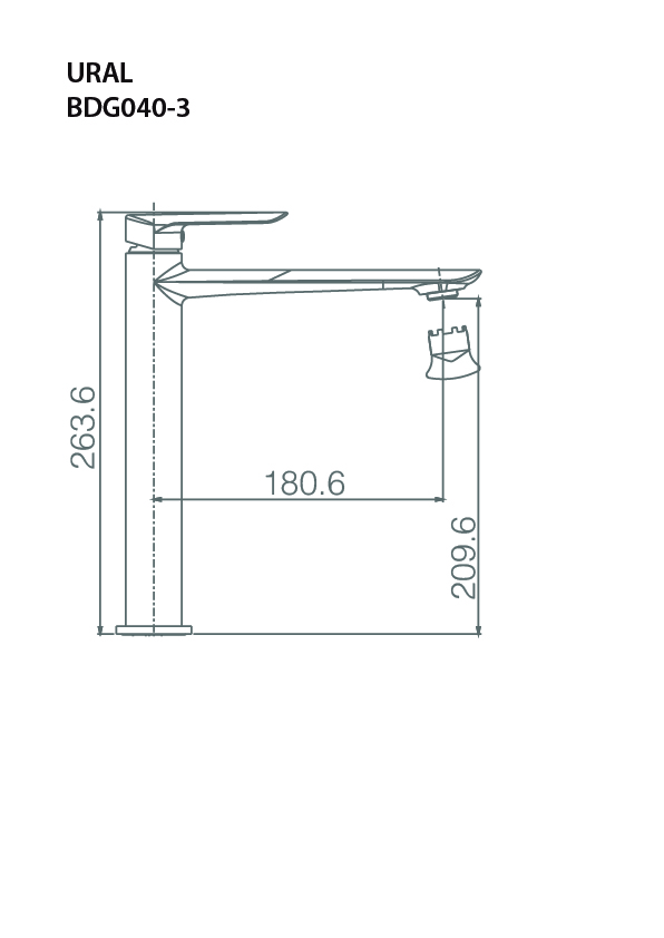 Esquema de medidas Grifo Monomando Lavabo Alto IMEX Ural Cromo