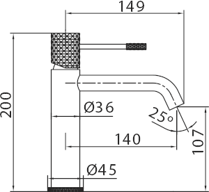 Esquema de medidas Grifo Monomando Lavabo IMEX Serie Génova Cromo