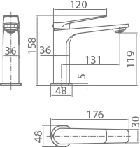 Esquema de medidas Monomando de Lavabo IMEX Nápoles Black Gun Metal