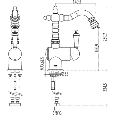 Grifo Monomando bidé  - Tres 02422001