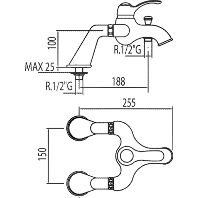 Grifo Monomando bañera de repisa  - Tres 04219401LV