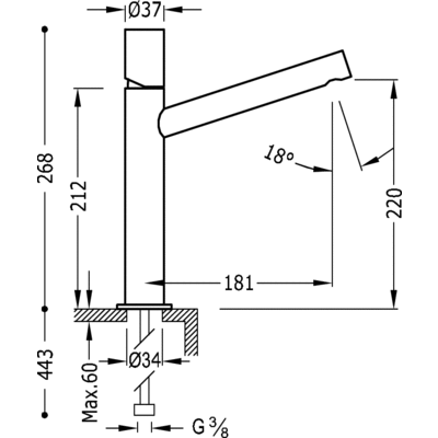 Grifo Monomando lavabo Caño largo - Tres 06120601