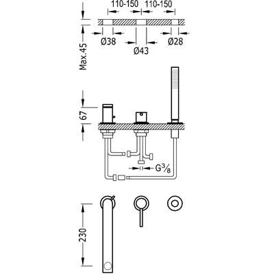 Grifo Monomando bañera de repisa MAX - Tres 06216102