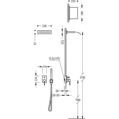Kit de ducha monomando empotrado MAX - Tres 06218005