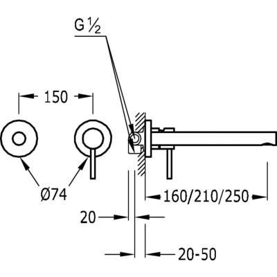 Grifo Monomando mural 160 mm. - Tres 06220070