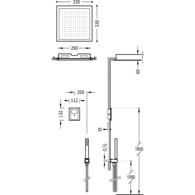 Kit electrónico de ducha termostático empotrado - Tres 09286501