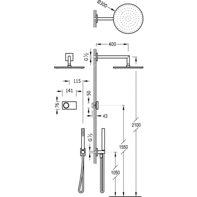 Kit electrónico de ducha termostático empotrado - Tres 09286558