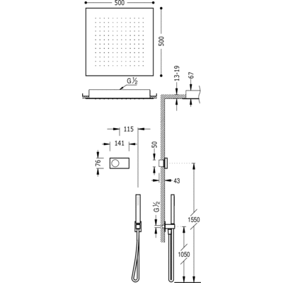 Kit electrónico de ducha termostático empotrado - Tres 09286561
