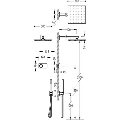 Kit electrónico de ducha termostático empotrado - Tres 09286563