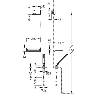 Kit electrónico de bañera termostático empotrado - Tres 09286570
