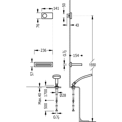 Kit electrónico de bañera termostático empotrado - Tres 09286572