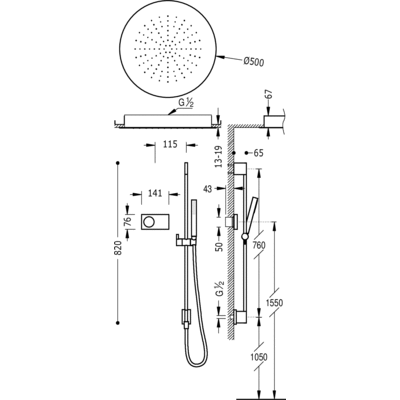 Kit electrónico de ducha termostático empotrado - Tres 09286583