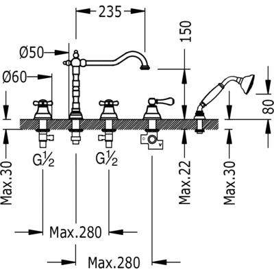 Batería bañera de repisa con inversor. - Tres 12414561