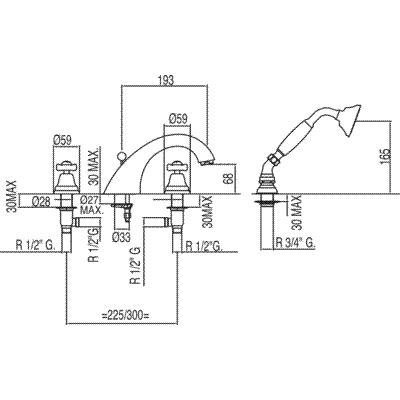 Batería bañera de repisa con inversor.
 - Tres 124146