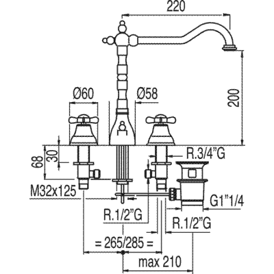 Batería lavabo  - Tres 12910561